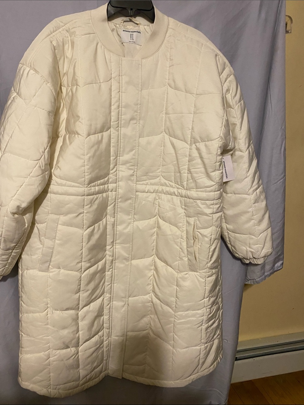 Amazon Essentials Cream Quilted Longline Puffer Jacket